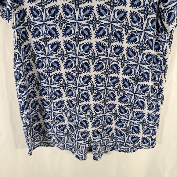 Loft Blouse Women's XS Blue Floral Short Sleeve Lightweight Round Neck Button - Picture 3 of 10